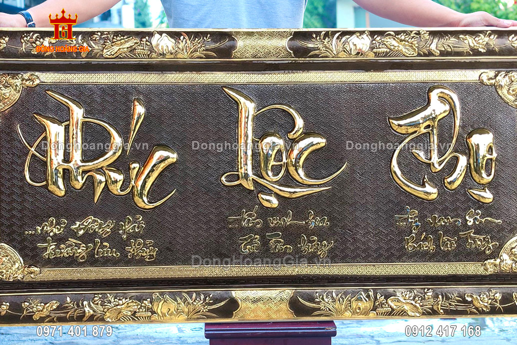 Tranh chữ phúc lộc thọ bằng đồng treo phòng khách